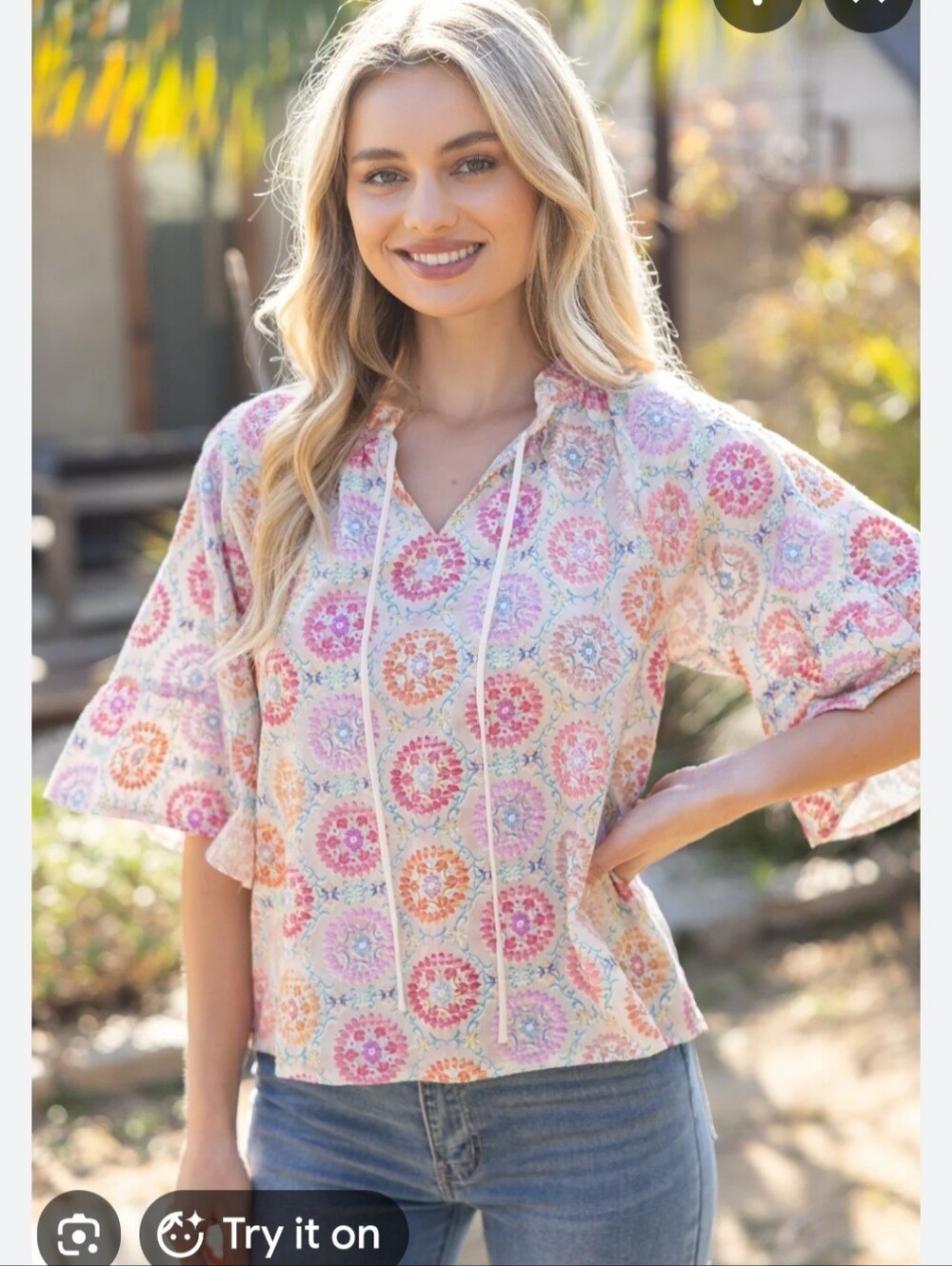 Voy Collins Embroidered Top Small Floral NWT Bloom Raglan Wide Sleeve